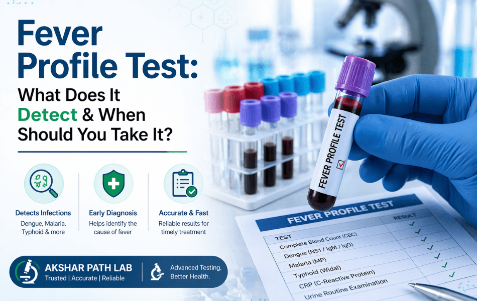Fever profile test blood analysis in diagnostic lab to detect infections and identify cause of fever