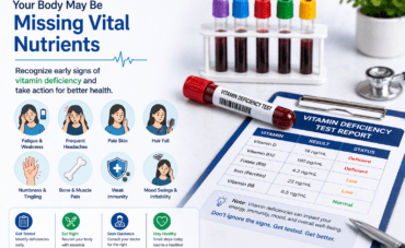 Early signs of vitamin deficiency shown with symptoms and blood test report indicating low vitamin levels and need for diagnosis