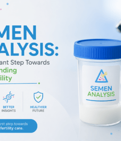 Semen analysis test for evaluating male fertility and sperm health at a pathology laboratory