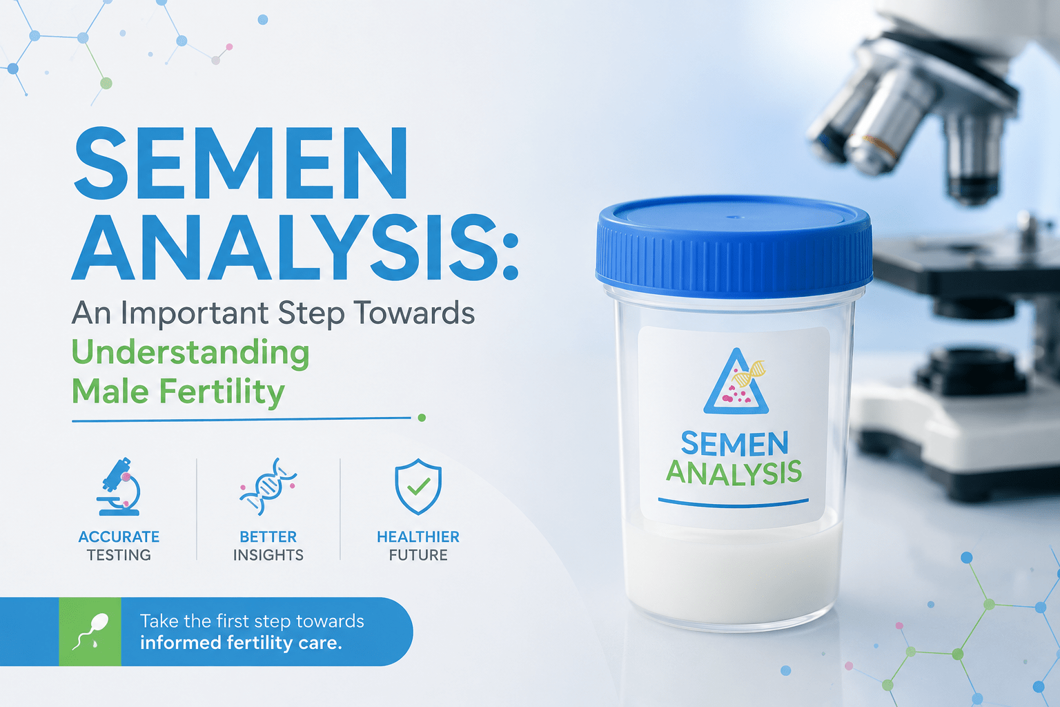 Semen analysis test for evaluating male fertility and sperm health at a pathology laboratory